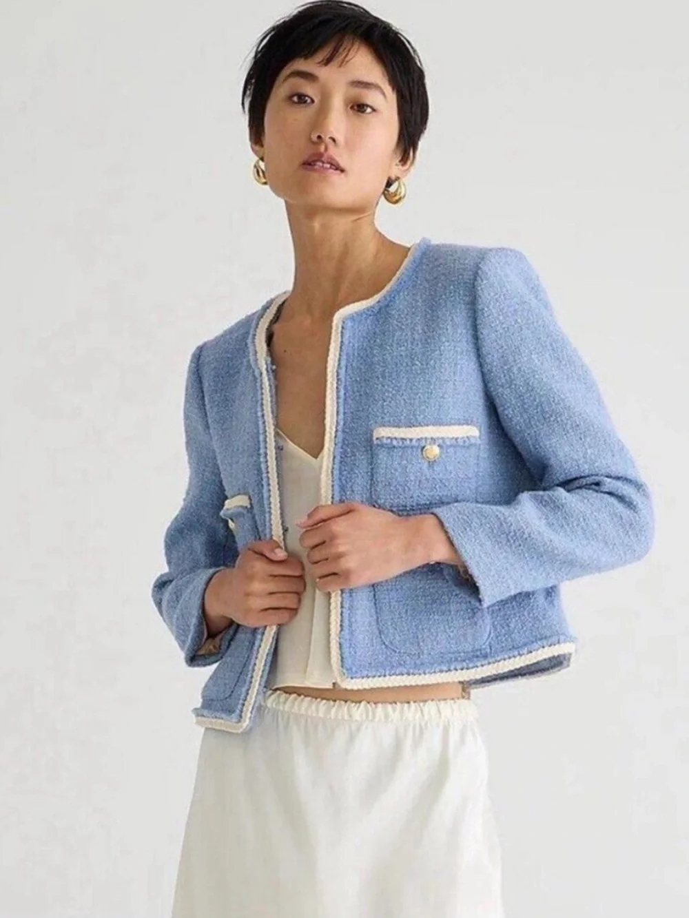 J. Crew Frances Lady Jacket in Maritime Tweed White Black Size 12 BT548